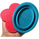 Aoji4u LARGE Brush Cleaning Mat，Folding Silicone Makeup Cleaning Brush Scrubber Mat 2-Pack Portable Washing Tool Cosmetic Brushes Cleaner Mat Brush Cleaning Mat Makeup Brush Cleaning Pad(