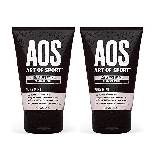  Art of Sport Daily Face Wash (2-Pack) - Charcoal Face Scrub - Exfoliating Face Wash for Men with Natural Botanicals Tea Tree Oil, Aloe Vera - Pure Mint Scent - Paraben Free - 4.2 f