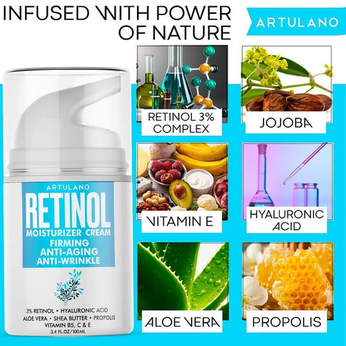  Artulano Anti-Aging Face Moisturizer for Women and Men - Lifting and Firming Effect - Natural Anti-Wrinkle Cream for Face and Neck- Made in the Usa - Day and Night Retinol Cream for Face fo