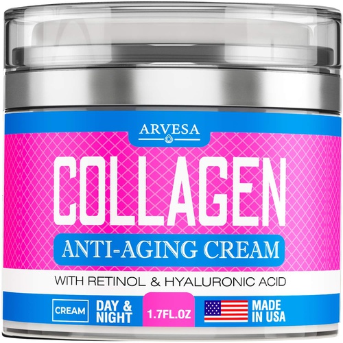  Arvesa Collagen Cream - Anti Aging Face Moisturizer - Day & Night Wrinkle Cream - Boosted with Hyaluronic Acid & Vitamin A+E - Natural Firming Cream for Fine Lines & Wrinkles - Made in Us