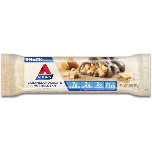  Atkins Snack Bar, Caramel Chocolate Nut Roll, Keto Friendly, 30 Count (Pack of 6)