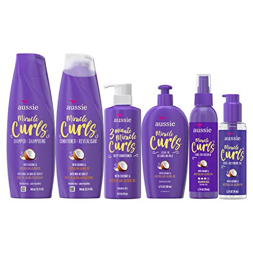  Aussie Aussie Miracle Curls Collection: Shampoo, Conditioner, Deep Conditioner, Spray Gel, Detangling Milk, and Oil Hair Treatment