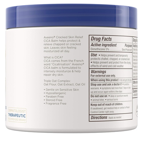  Aveeno Cracked Skin Relief CICA Balm with Triple Oat Complex, Moisturizing Dimethicone Skin Balm, Fragrance-Free, 11 oz