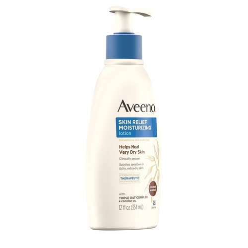  Aveeno Skin Relief Moisturizing Lotion with Coconut Scent & Triple Oat Complex, Dimethicone Skin Protectant for Sensitive & Extra-Dry Itchy Skin, 12 fl. oz