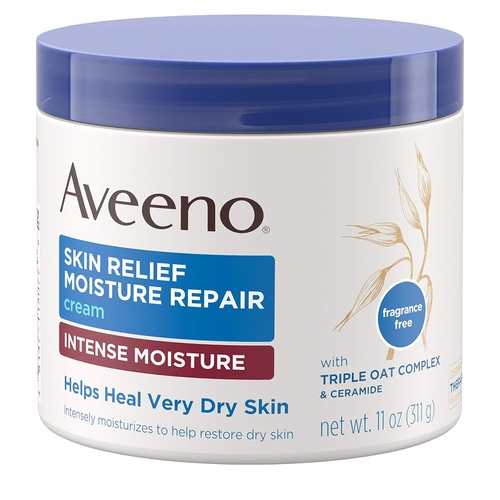  Aveeno Skin Relief Intense Moisture Repair Cream with Triple Oat Complex, Ceramide & Rich Emollients, Steroid- & Fragrance-Free Moisturizing Body Cream for Extra-Dry Skin, 11 oz