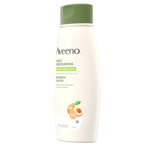  Aveeno Daily Moisturizing Yogurt Body Wash with Soothing Oat & Apricot Scent, Gentle Soap-Free Body Cleanser for Dry Skin, Dye-Free & Hypoallergenic, 18 fl. oz