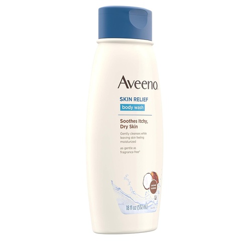  Aveeno Skin Relief Body Wash with Coconut Scent & Soothing Oat, Gentle Soap-Free Body Cleanser for Dry, Itchy & Sensitive Skin, Dye-Free & Allergy-Tested, 18 fl. oz