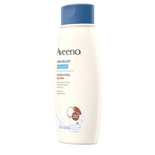  Aveeno Skin Relief Body Wash with Coconut Scent & Soothing Oat, Gentle Soap-Free Body Cleanser for Dry, Itchy & Sensitive Skin, Dye-Free & Allergy-Tested, 18 fl. oz