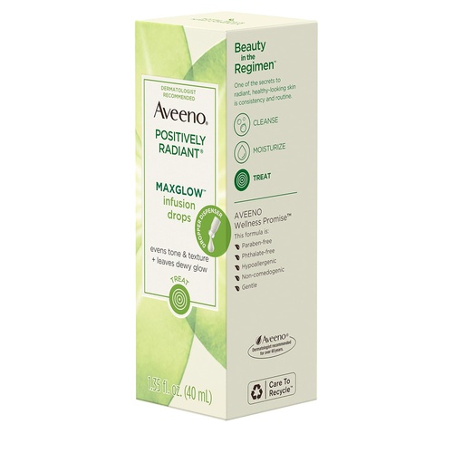 Aveeno Positively Radiant MaxGlow Infusion Drops with Moisture Rich Soy & Kiwi Complex, Hypoallergenic, Non-Comedogenic, Paraben- & Phthalate-Free Moisturizing Facial Serum, 1.35 f