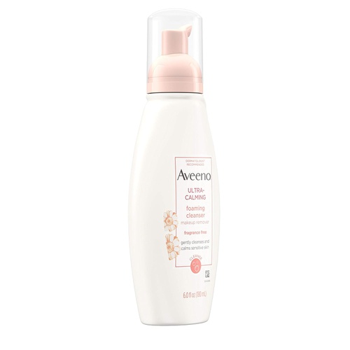  Aveeno Ultra-Calming Foaming Cleanser & Makeup Remover Facial Cleanser with Calming Feverfew, Face Wash for Dry & Sensitive Skin, Hypoallergenic, Fragrance-Free & Non-Comedogenic,