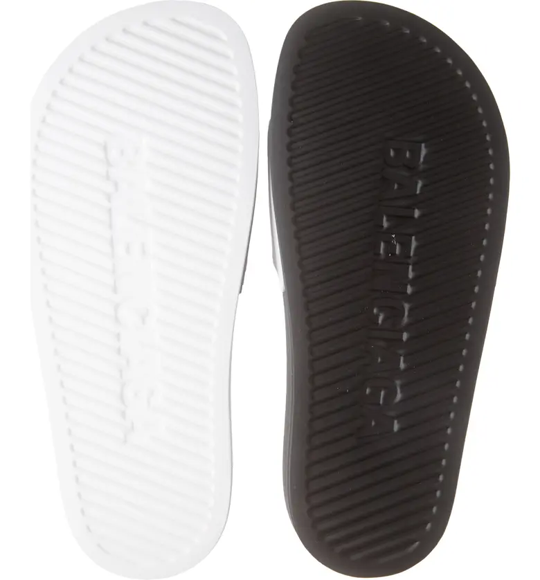 발렌시아가 Balenciaga Logo Mismatched Slide Sandal_WHITE/ BLACK/ BLACK