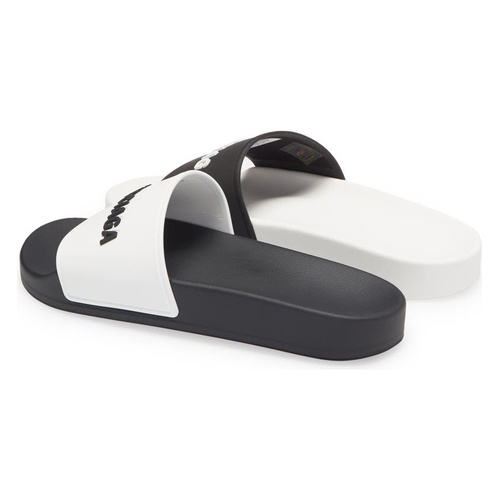 발렌시아가 Balenciaga Logo Mismatched Slide Sandal_WHITE/ BLACK/ BLACK