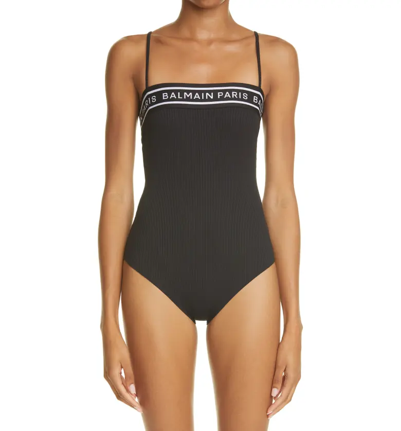 Balmain Logo Band Rib Bandeau One-Piece Swimsuit_BLACK