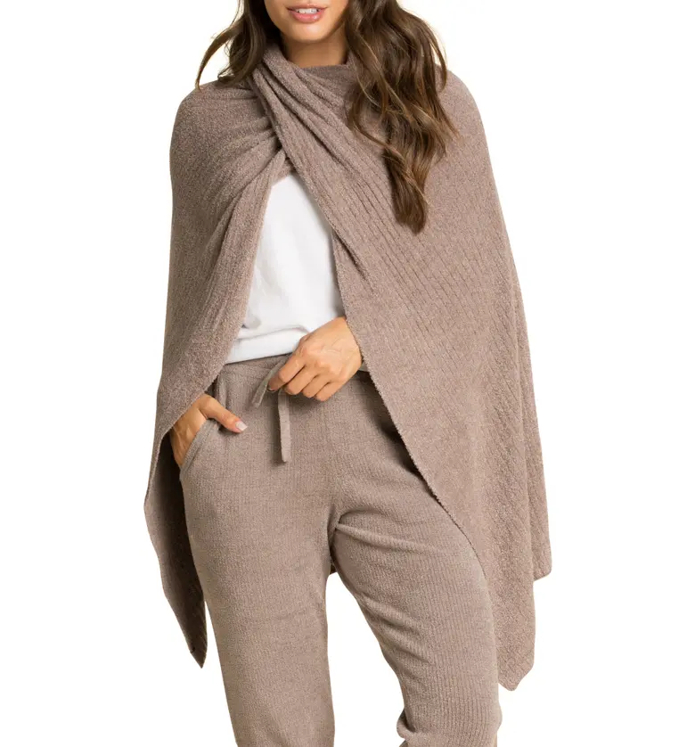 Barefoot Dreams CozyChic Lite Ribbed Travel Wrap_DRIFTWOOD