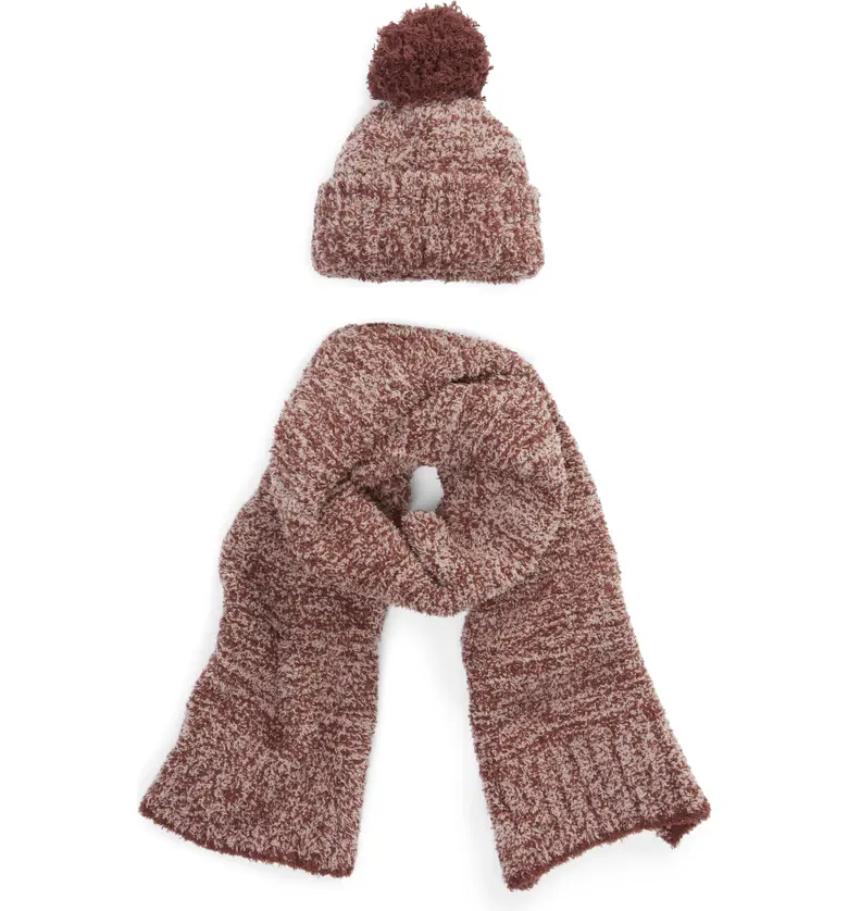 Barefoot Dreams Barefoot Dreams Pompom Beanie & Scarf Set_HE ROSEWOOD-VINTAGE ROSE