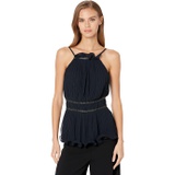 BCBGMAXAZRIA Crinkle Chiffon with Faux Leather Binding Top