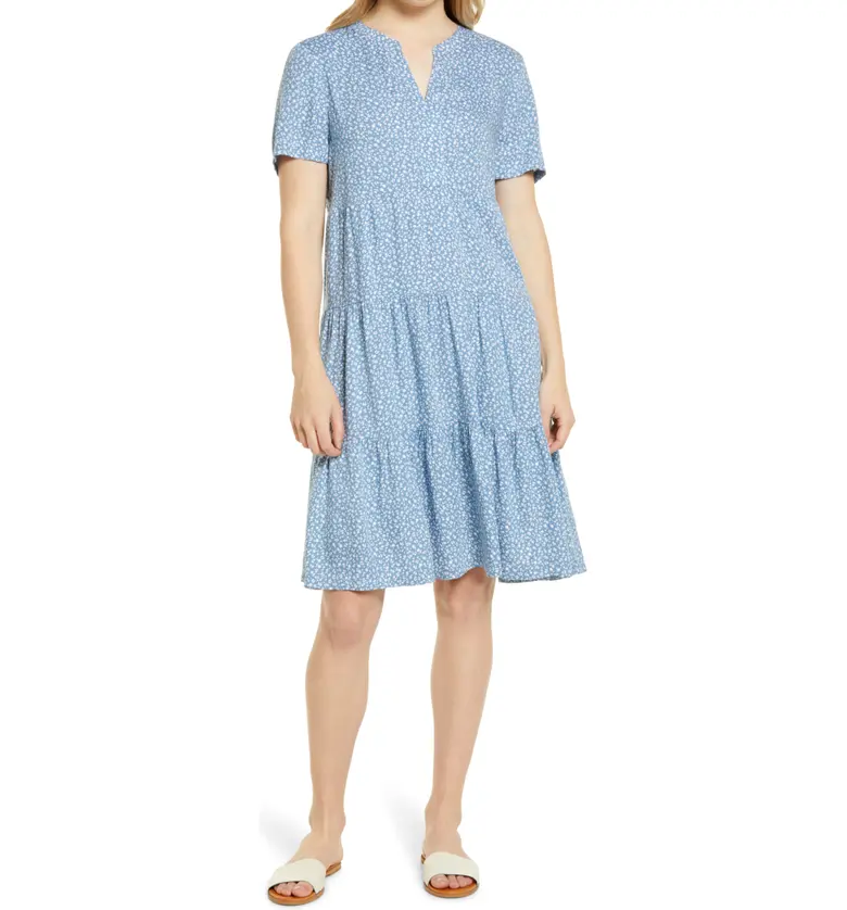 beachlunchlounge Coley Print Tiered Shift Dress_CERULEAN DAHLIA