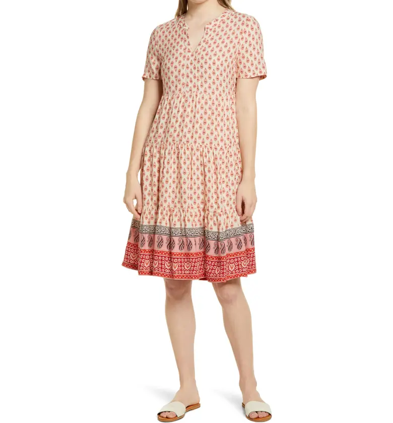 beachlunchlounge Coley Print Tiered Shift Dress_APRICOT