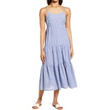 beachlunchlounge Lana Stripe Linen & Cotton Tiered Midi Sundress_CERULEAN