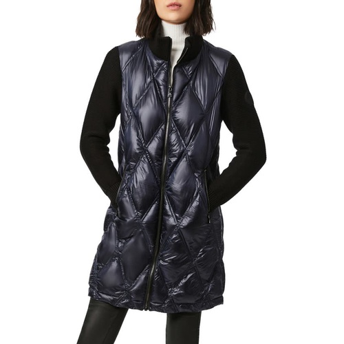  Bernardo Knit Sleeve Diamond Quilt Puffer Coat_NAVY