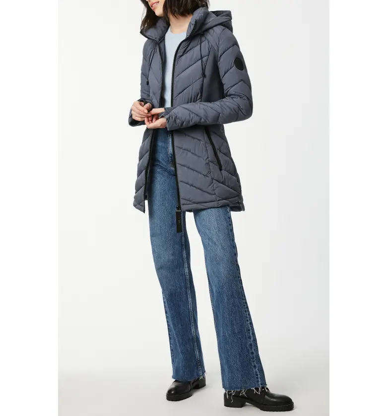  Bernardo Quilted Neoprene Hooded Puffer Coat_PETROL BLUE