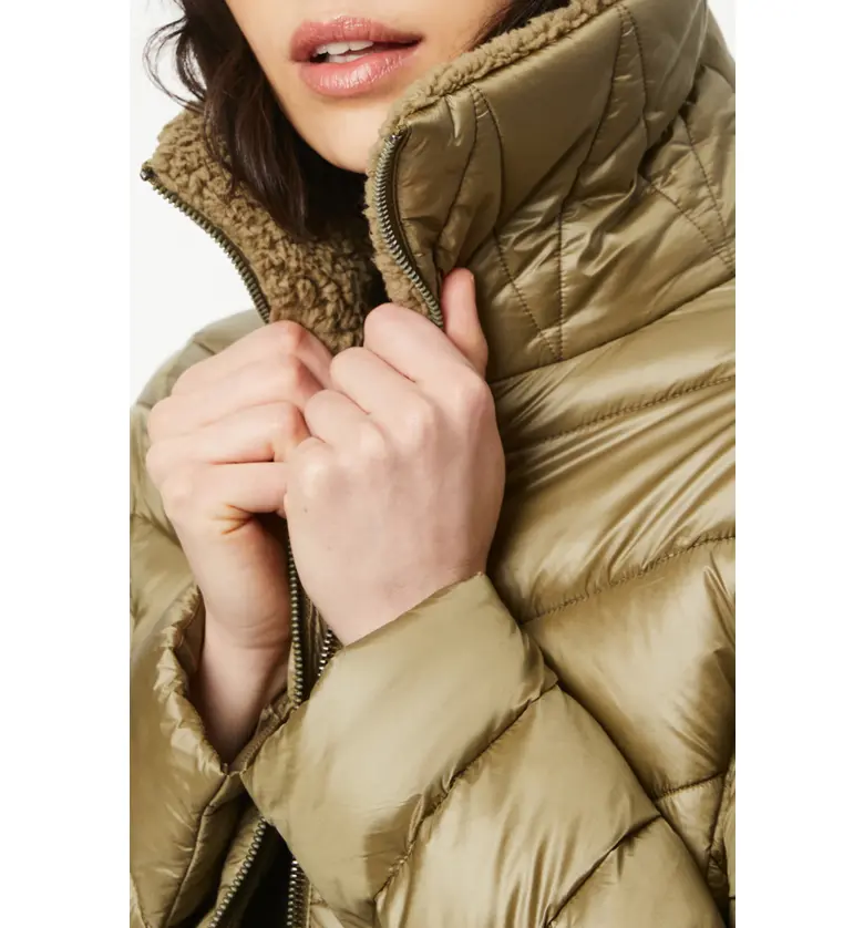  Bernardo Fleece Trim Quilted Puffer Coat_SAGE GREEN