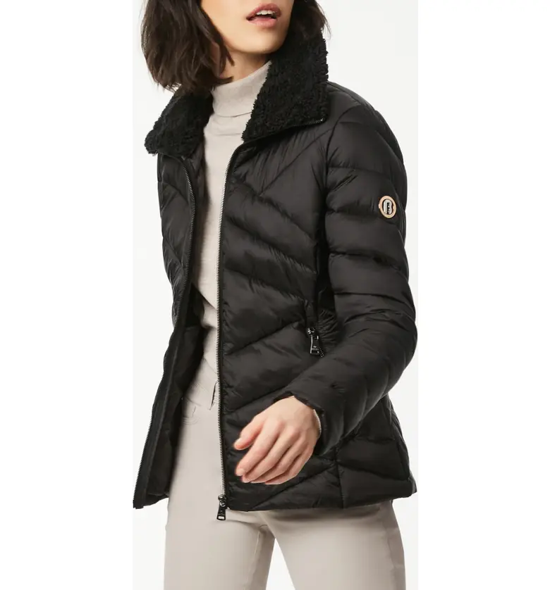  Bernardo Fleece Trim Quilted Puffer Coat_BLACK