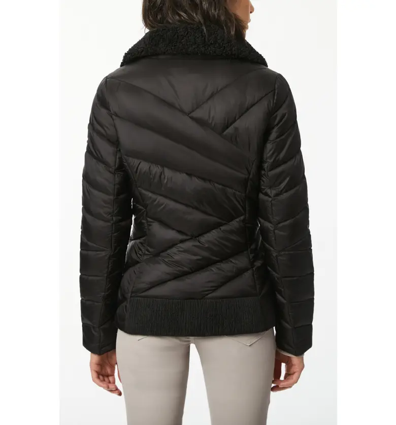  Bernardo Fleece Trim Quilted Puffer Coat_BLACK