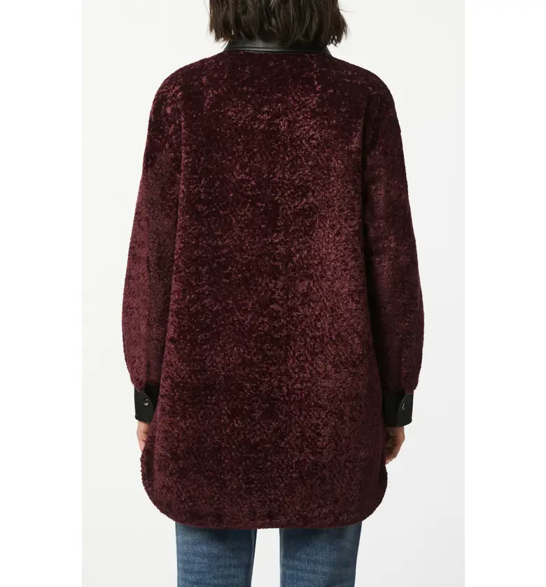  Bernardo Faux Shearling Shirt Jacket with Faux Leather Trim_MERLOT