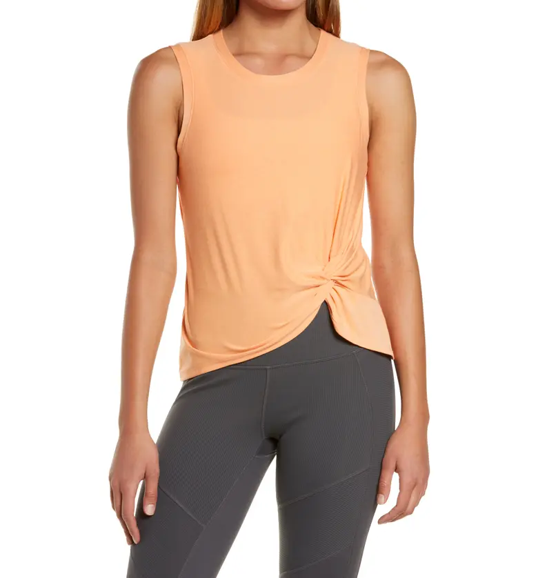  Beyond Yoga Front Twist Muscle Tank_SUNSET PEACH SOLID