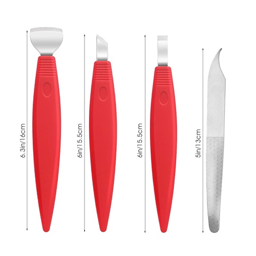  BEZOX Pedicure Knife Set - Callus Shaver Blade, Corn and Hard Thick Skin Remover Tool for Foot, Metal Nail File & Nail Lifter - Professional Pedicure Tools with Storage Box (Red)