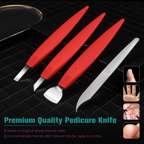  BEZOX Pedicure Knife Set - Callus Shaver Blade, Corn and Hard Thick Skin Remover Tool for Foot, Metal Nail File & Nail Lifter - Professional Pedicure Tools with Storage Box (Red)