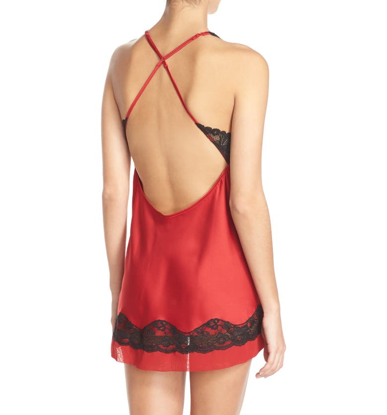  Black Bow Muse Lace & Satin Backless Chemise_TANGO RED