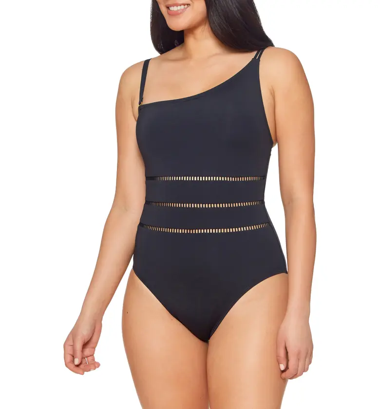 BLEU by Rod Beattie Behind the Seams One-Shoulder One-Piece Swimsuit_BLACK