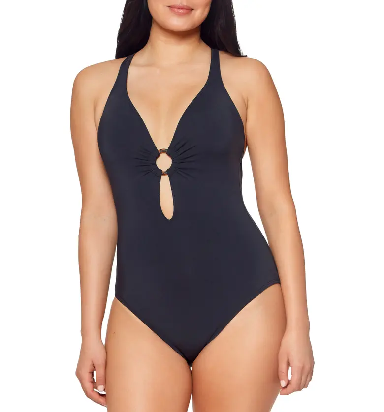 BLEU by Rod Beattie Ring Me Up Plunge One-Piece Swimsuit_BLACK