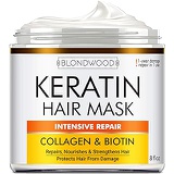 BLONDWOOD Keratin Hair Mask - Made in USA - Best Natural Biotin Keratin Collagen Treatment for Dry & Damaged Hair - Professional Collagen Hair Vitamin Complex for Hair Repair, Nourishment &