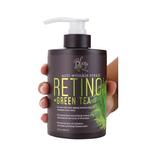  Bloom Retinol + Green Tea Cream Anti-Wrinkle For Fine Lines, Wrinkles, Sun Damaged Skin, Age Spots, Crows Feet. Large 15oz Bottle