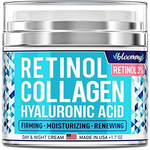  BLOOMMY Collagen & Retinol Cream for Face with Hyaluronic Acid - Made in USA - Collagen Anti Aging Cream & Retinol Moisturizer for Face - Anti Wrinkle Facial Cream - Day & Night Moisturize