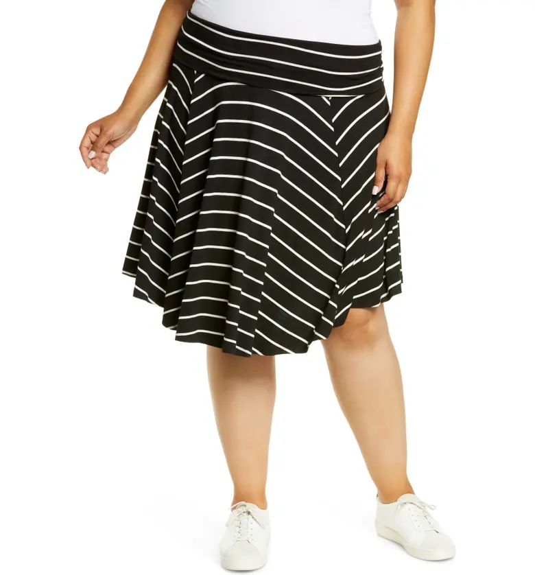 Bobeau Circle Skirt_BLACK/ WHITE STRIPE
