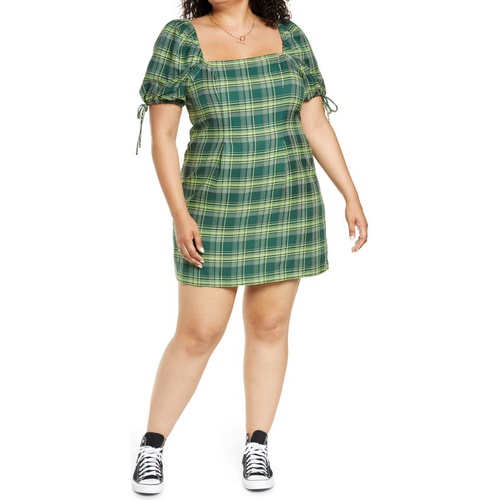  BP. Short Sleeve Plaid Minidress_GREEN VERONIKA PLAID