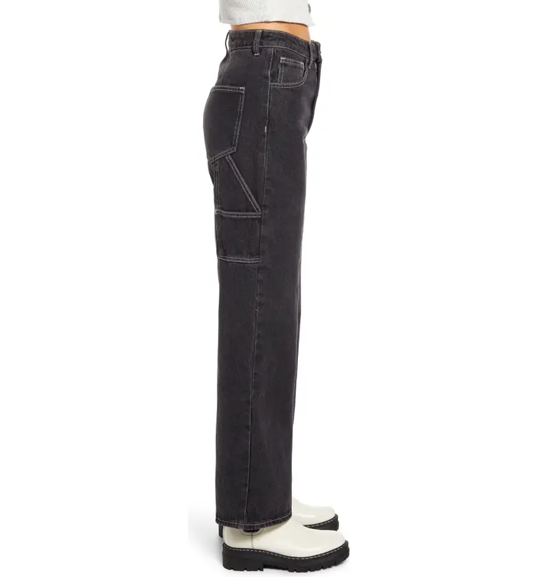  BP. Contrast Stitch Wide Leg Carpenter Jeans_FADED BLACK WASH