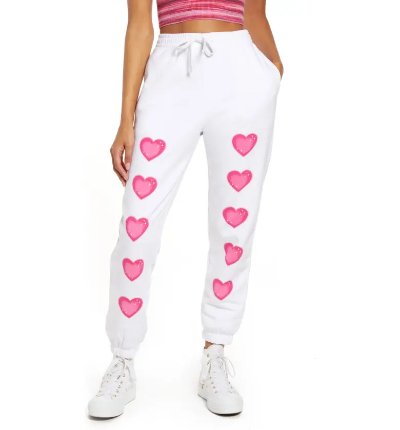 BP. Be Proud By BP. Gender Inclusive Organic Cotton Blend Joggers_WHITE- PINK AIRBRUSH HEARTS