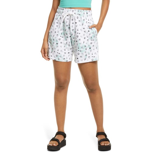  BP. Womens Print Fleece Midi Short_GREEN TEXTURED SKETCH JOURNAL