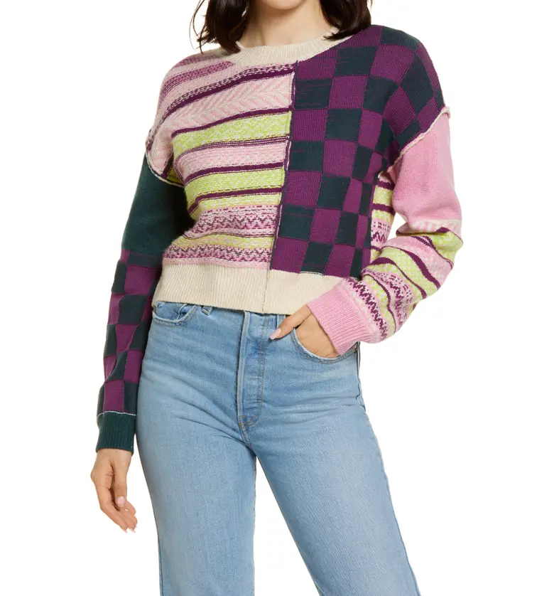 BP. Mix Pattern Crewneck Sweater_PURPLE PATCH FAIR ISLE