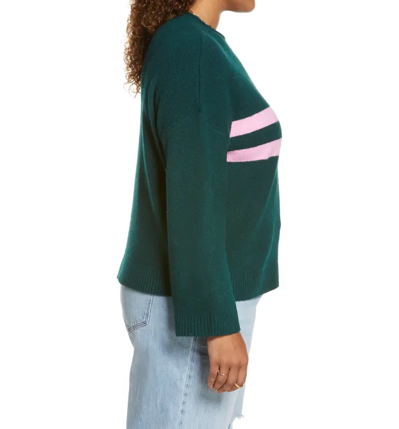  BP. Bold Stripe Recycled Blend Sweater_GREEN- PINK VARSITY STRIPE