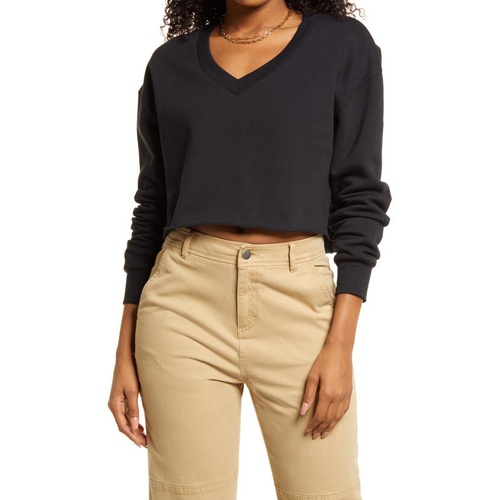  BP. Crop V-Neck Sweatshirt_BLACK