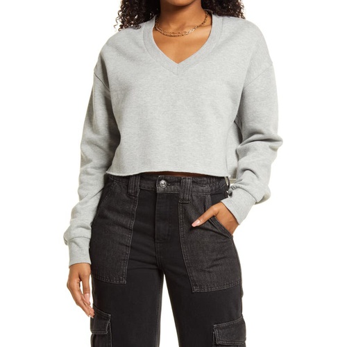  BP. Crop V-Neck Sweatshirt_GREY HEATHER