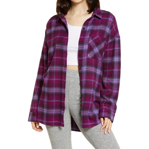  BP. Boyfriend Plaid Button-Up Shirt_PURPLE JESS PLAID