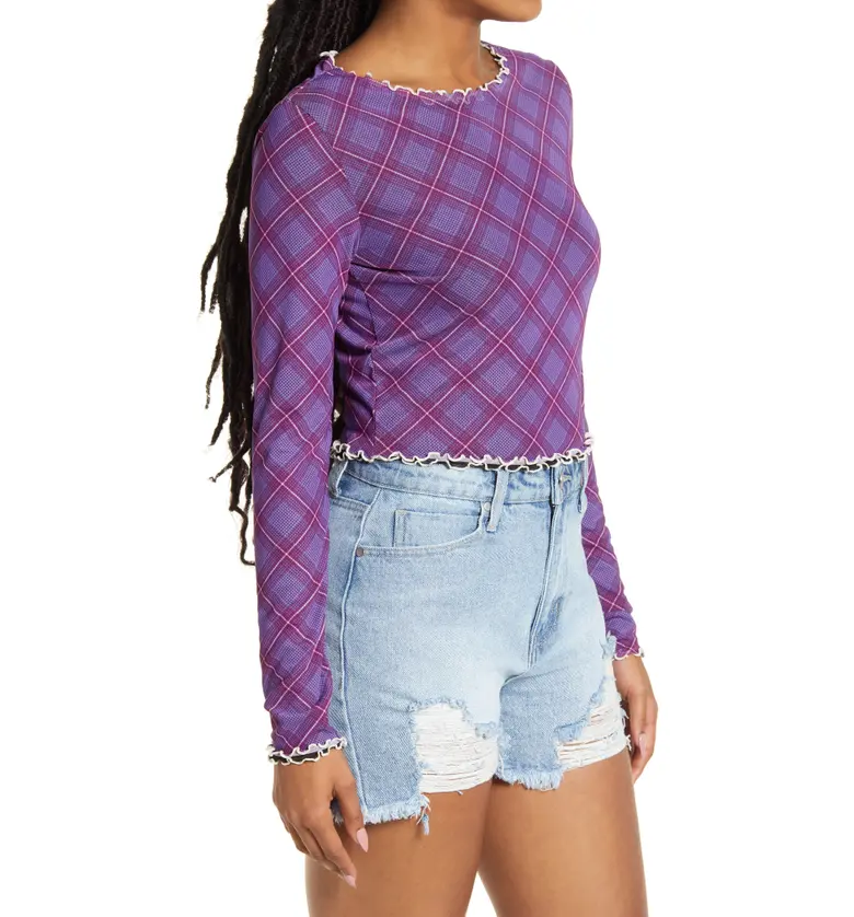  BP. Reversible Long Sleeve Mesh Top_PURPLE IAN BIAS PLAID