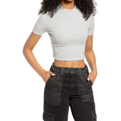  BP. Ribbed Mock Neck Crop Top_GREY LIGHT HEATHER